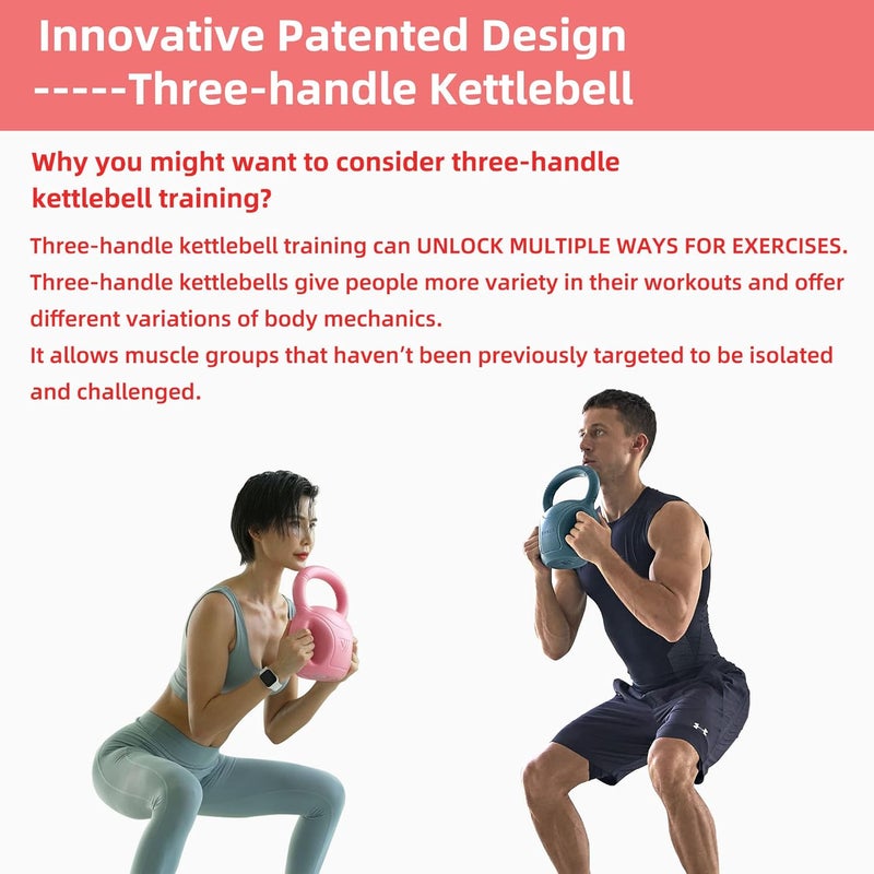 RUNWE 3 Handle Kettlebells Weight - Weight for Women Options 5, 10, 15 and 20 LB for Russian Twists AB Exercise, Weightlifting and Core Fitness Exercise Home Gym [Single in Sold] - Image 3